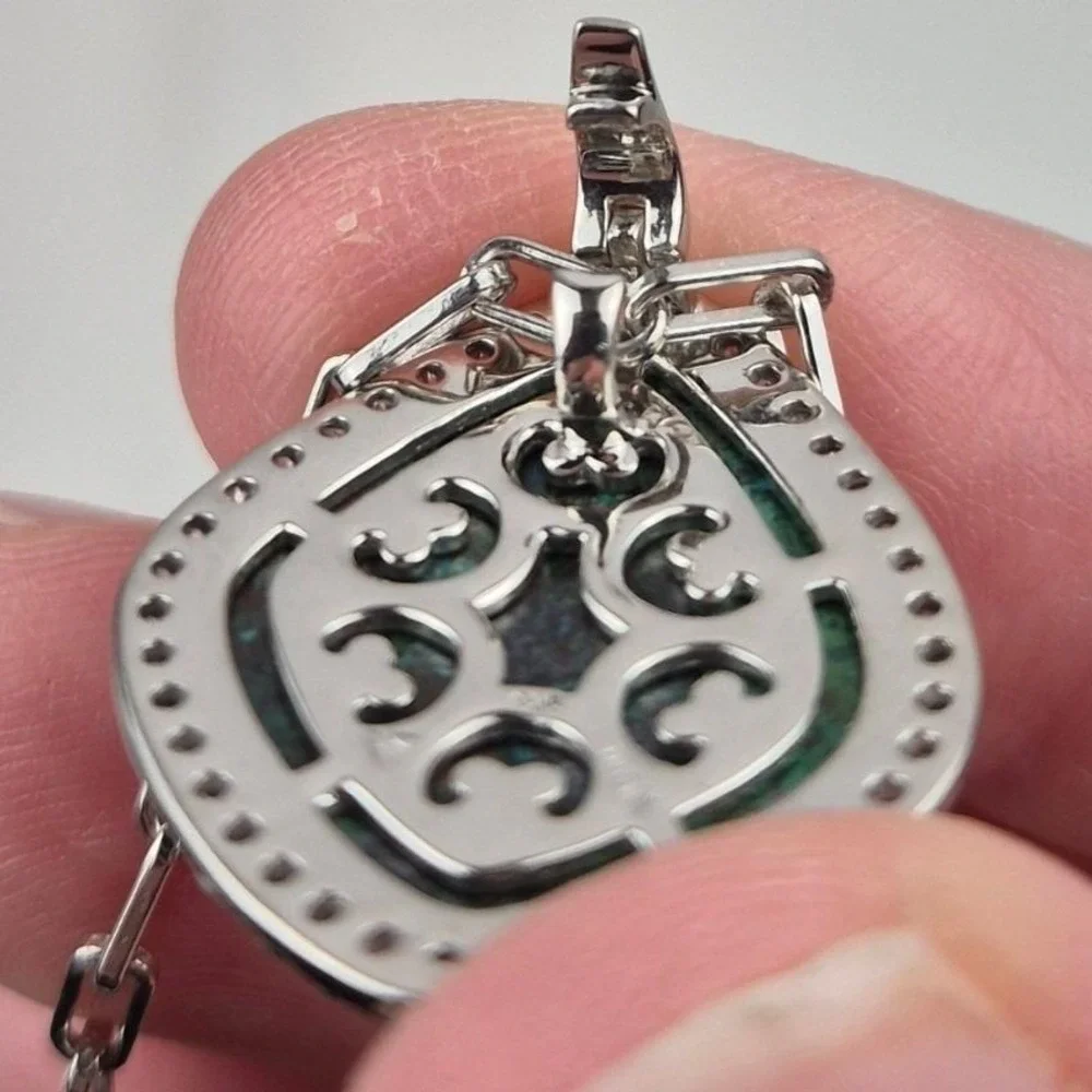 Sterling Silver Green Turquoise Pendant Necklace Removable Paper Clip 20